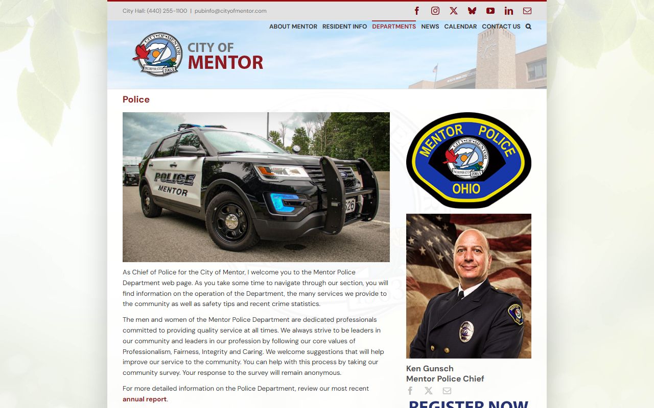 Mentor Police Department website for sex offender information