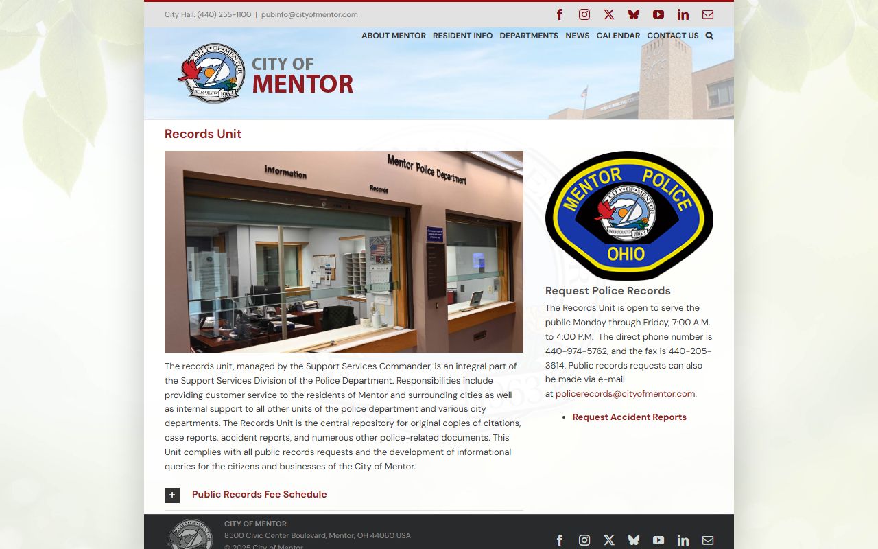 Mentor public records request page for sex offender information