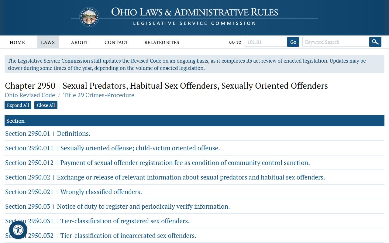 Ohio sex offender statutes and laws